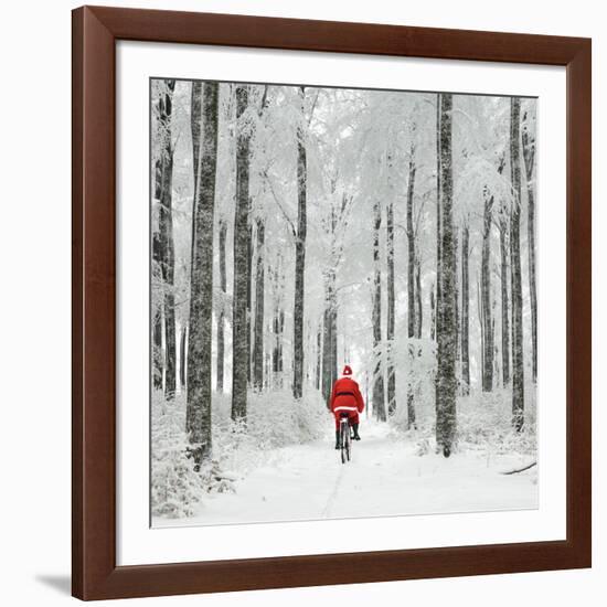 Father Christmas on a Bicycle in Snow-null-Framed Photographic Print