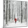 Father Christmas on a Bicycle in Snow-null-Mounted Photographic Print