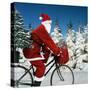 Father Christmas on Bicycle Cycling Past Fir-Ake Lindau and Johan De Meester-Stretched Canvas