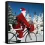 Father Christmas on Bicycle Cycling Past Fir-Ake Lindau and Johan De Meester-Framed Stretched Canvas