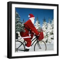 Father Christmas on Bicycle Cycling Past Fir-Ake Lindau and Johan De Meester-Framed Photographic Print