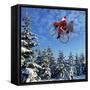 Father Christmas on Bicycle Flying Through the Air-null-Framed Stretched Canvas