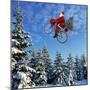 Father Christmas on Bicycle Flying Through the Air-null-Mounted Photographic Print