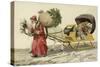 Father Christmas Pulling a Sledge of Presents-null-Stretched Canvas