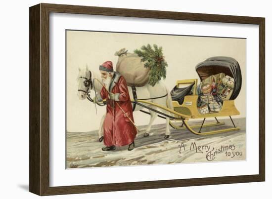 Father Christmas Pulling a Sledge of Presents-null-Framed Giclee Print