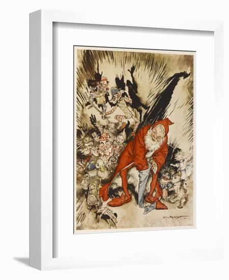 Father Christmas Pulls Toys from a Xmas Stocking-Arthur Rackham-Framed Art Print