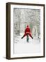 Father Christmas Riding Bicycle in Snowy Woodland Path-null-Framed Premium Photographic Print