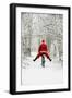 Father Christmas Riding Bicycle in Snowy Woodland Path-null-Framed Premium Photographic Print