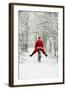 Father Christmas Riding Bicycle in Snowy Woodland Path-null-Framed Photographic Print