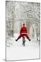 Father Christmas Riding Bicycle in Snowy Woodland Path-null-Mounted Photographic Print