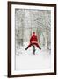 Father Christmas Riding Bicycle in Snowy Woodland Path-null-Framed Photographic Print