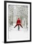 Father Christmas Riding Bicycle in Snowy Woodland Path-null-Framed Photographic Print