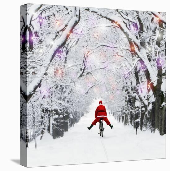 Father Christmas Riding Through Avenue in Winter-null-Stretched Canvas