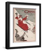 Father Christmas Ringing a Bell as He Sleighs Down a Hill-null-Framed Art Print