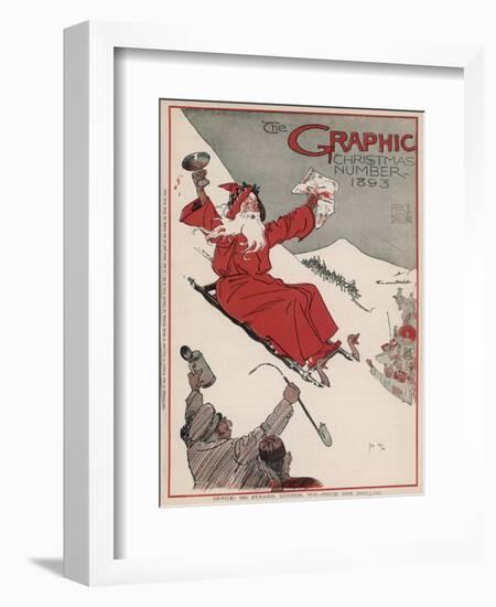 Father Christmas Ringing a Bell as He Sleighs Down a Hill-null-Framed Art Print