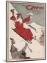 Father Christmas Ringing a Bell as He Sleighs Down a Hill-null-Mounted Art Print