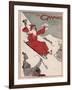 Father Christmas Ringing a Bell as He Sleighs Down a Hill-null-Framed Art Print