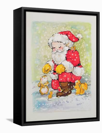 Father Christmas with Animals-Diane Matthes-Framed Stretched Canvas