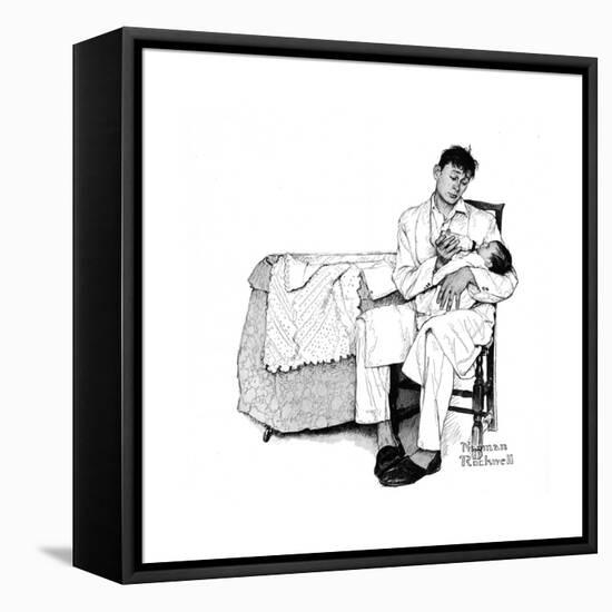 Father Feeding Infant-Norman Rockwell-Framed Stretched Canvas