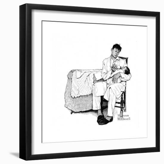 Father Feeding Infant-Norman Rockwell-Framed Giclee Print