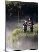 Father Fly Fishing with His Daughter-null-Mounted Photographic Print