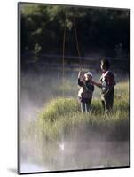 Father Fly Fishing with His Daughter-null-Mounted Photographic Print