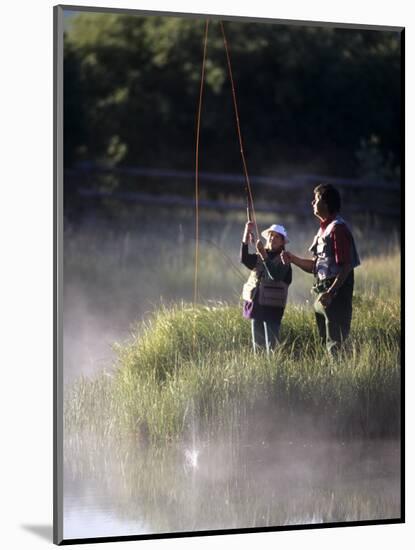 Father Fly Fishing with His Daughter-null-Mounted Photographic Print