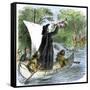 Father Jacques Marquette Holding a Peace Pipe to Greet Native Americans, c.1673-null-Framed Stretched Canvas