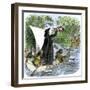 Father Jacques Marquette Holding a Peace Pipe to Greet Native Americans, c.1673-null-Framed Giclee Print