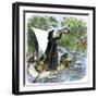 Father Jacques Marquette Holding a Peace Pipe to Greet Native Americans, c.1673-null-Framed Giclee Print