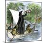 Father Jacques Marquette Holding a Peace Pipe to Greet Native Americans, c.1673-null-Mounted Giclee Print