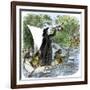 Father Jacques Marquette Holding a Peace Pipe to Greet Native Americans, c.1673-null-Framed Giclee Print