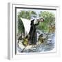 Father Jacques Marquette Holding a Peace Pipe to Greet Native Americans, c.1673-null-Framed Premium Giclee Print