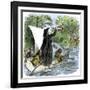 Father Jacques Marquette Holding a Peace Pipe to Greet Native Americans, c.1673-null-Framed Giclee Print