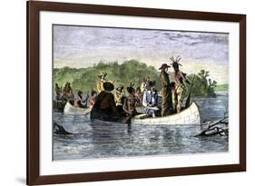 Father Marquette and Louis Joliet, the First White Men on the Upper Mississippi River, c.1673-null-Framed Giclee Print