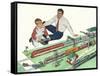 Father, Son, Toy Trains, 1954-null-Framed Stretched Canvas