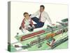 Father, Son, Toy Trains, 1954-null-Stretched Canvas