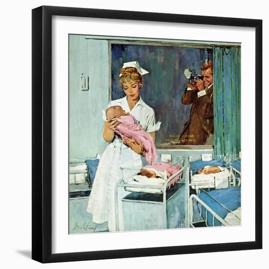 "Father Takes Picture of Baby in Hospital," March 11, 1961-M. Coburn Whitmore-Framed Giclee Print