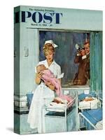 "Father Takes Picture of Baby in Hospital," Saturday Evening Post Cover, March 11, 1961-M. Coburn Whitmore-Stretched Canvas