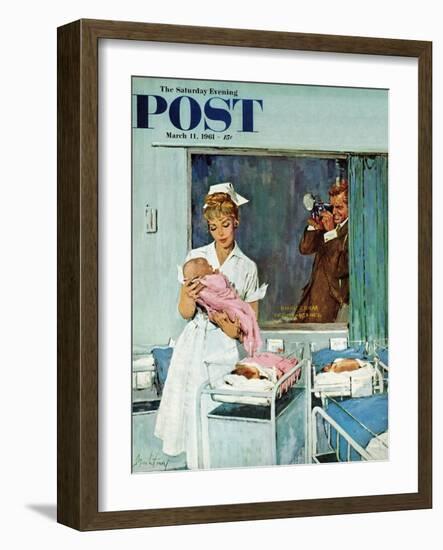 "Father Takes Picture of Baby in Hospital," Saturday Evening Post Cover, March 11, 1961-M. Coburn Whitmore-Framed Giclee Print