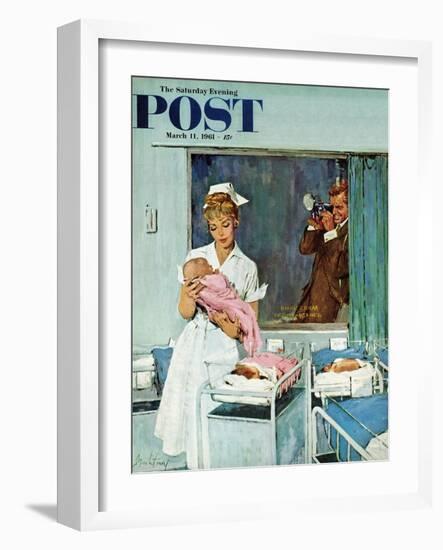 "Father Takes Picture of Baby in Hospital," Saturday Evening Post Cover, March 11, 1961-M. Coburn Whitmore-Framed Giclee Print