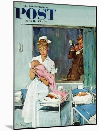 "Father Takes Picture of Baby in Hospital," Saturday Evening Post Cover, March 11, 1961-M. Coburn Whitmore-Mounted Giclee Print