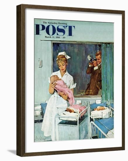 "Father Takes Picture of Baby in Hospital," Saturday Evening Post Cover, March 11, 1961-M. Coburn Whitmore-Framed Giclee Print