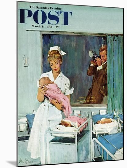 "Father Takes Picture of Baby in Hospital," Saturday Evening Post Cover, March 11, 1961-M. Coburn Whitmore-Mounted Giclee Print