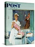 "Father Takes Picture of Baby in Hospital," Saturday Evening Post Cover, March 11, 1961-M. Coburn Whitmore-Stretched Canvas