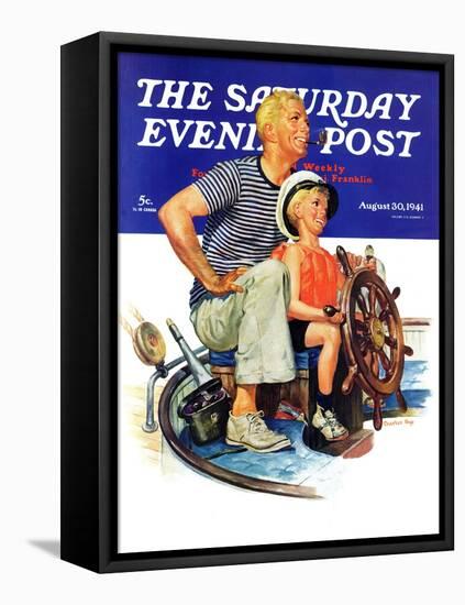 "Father Teaching Son to Sail," Saturday Evening Post Cover, August 30, 1941-Charles Dye-Framed Stretched Canvas
