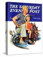 "Father Teaching Son to Sail," Saturday Evening Post Cover, August 30, 1941-Charles Dye-Stretched Canvas