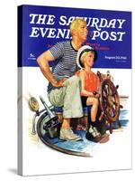 "Father Teaching Son to Sail," Saturday Evening Post Cover, August 30, 1941-Charles Dye-Stretched Canvas