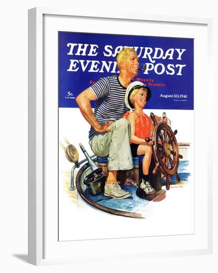 "Father Teaching Son to Sail," Saturday Evening Post Cover, August 30, 1941-Charles Dye-Framed Giclee Print