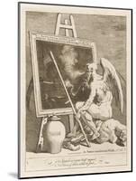 Father Time Stares Glumly into a Dark Painting as His Scythe Accidentally Rips the Canvas-William Hogarth-Mounted Art Print